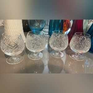 Bohemia Crystal Brandy Snifter Cut Glass Star/ Fan Design Cognac, Set Of 4